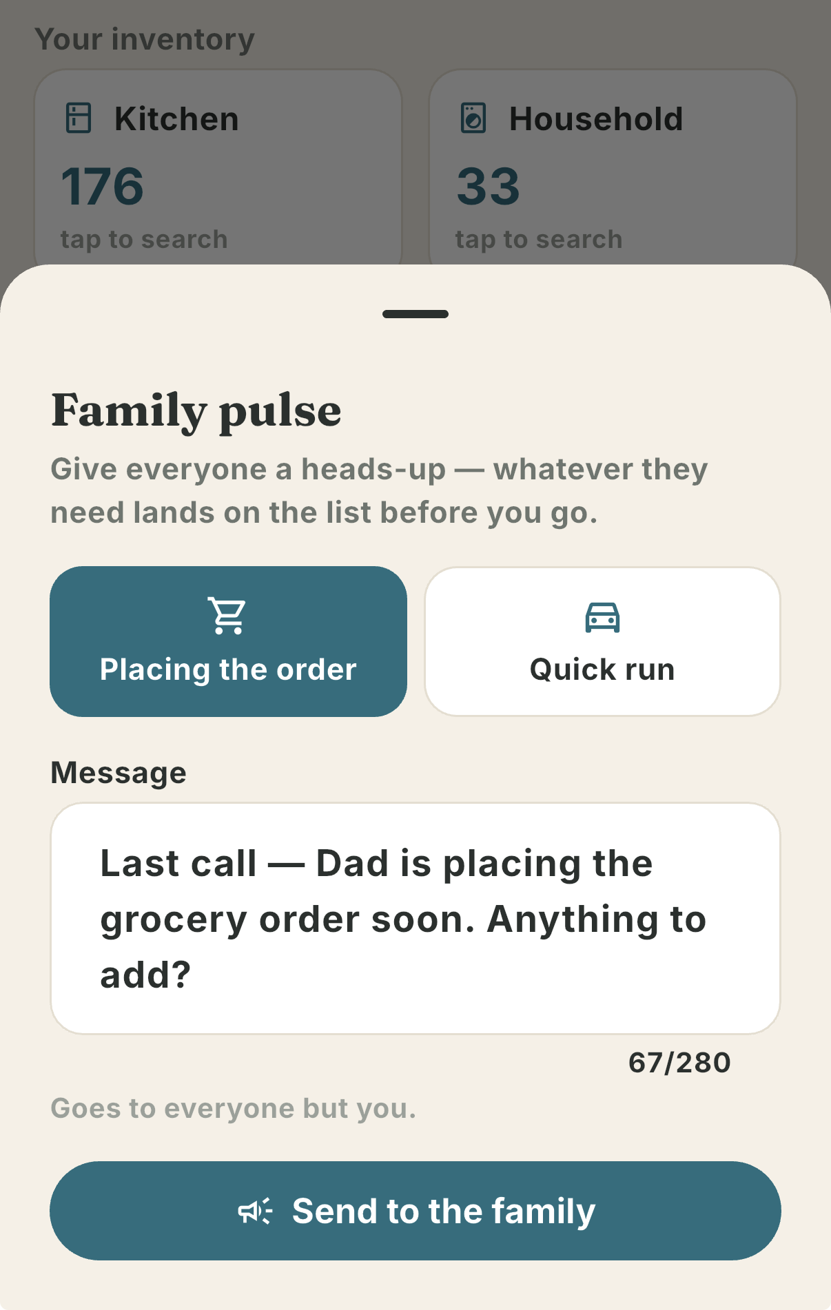Family pulse — a heads-up to the family before you shop